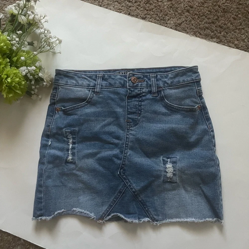 Justice Girl’s Denim Distressed Mini Skirt - Blue
